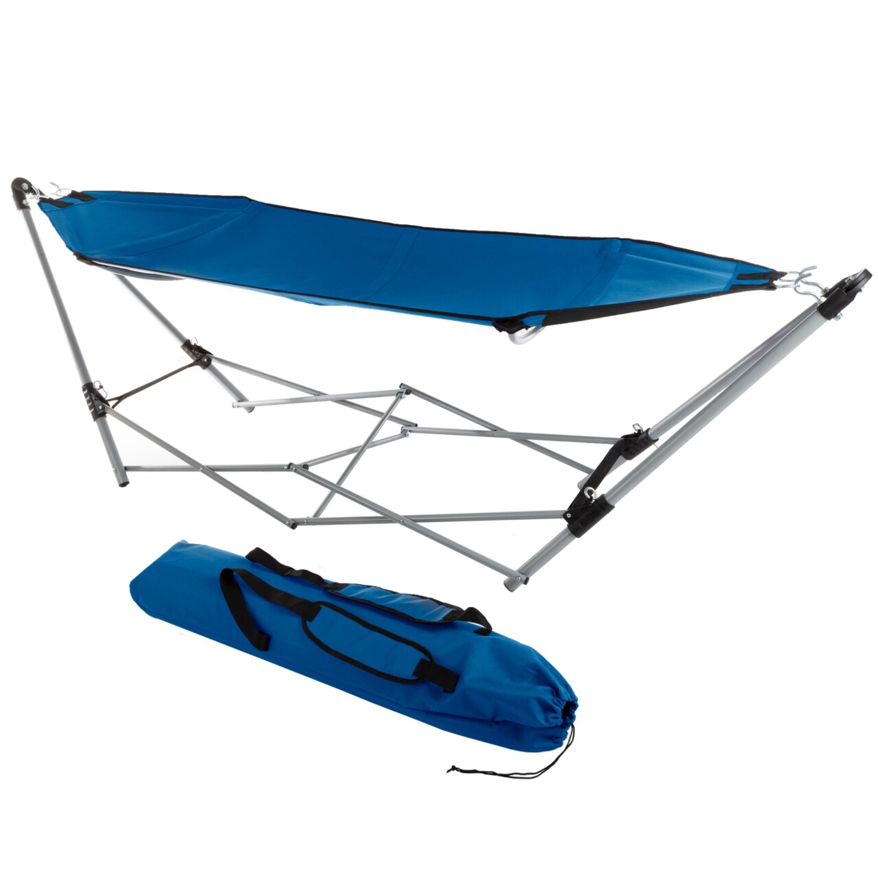 Portable Hammock With Stand Blue Lightweight Canvas Travel Backpack Bag 250Lb Capacity